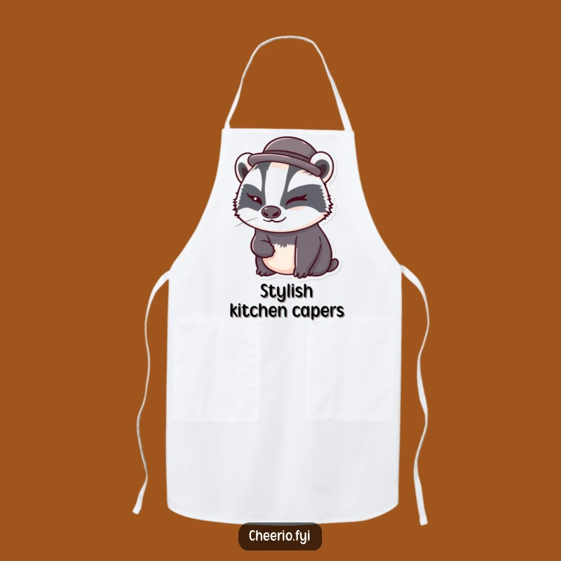 Funny Badger Bowler Hat Apron: Cute Kitchen Whimsy, Funny Cooking Gift