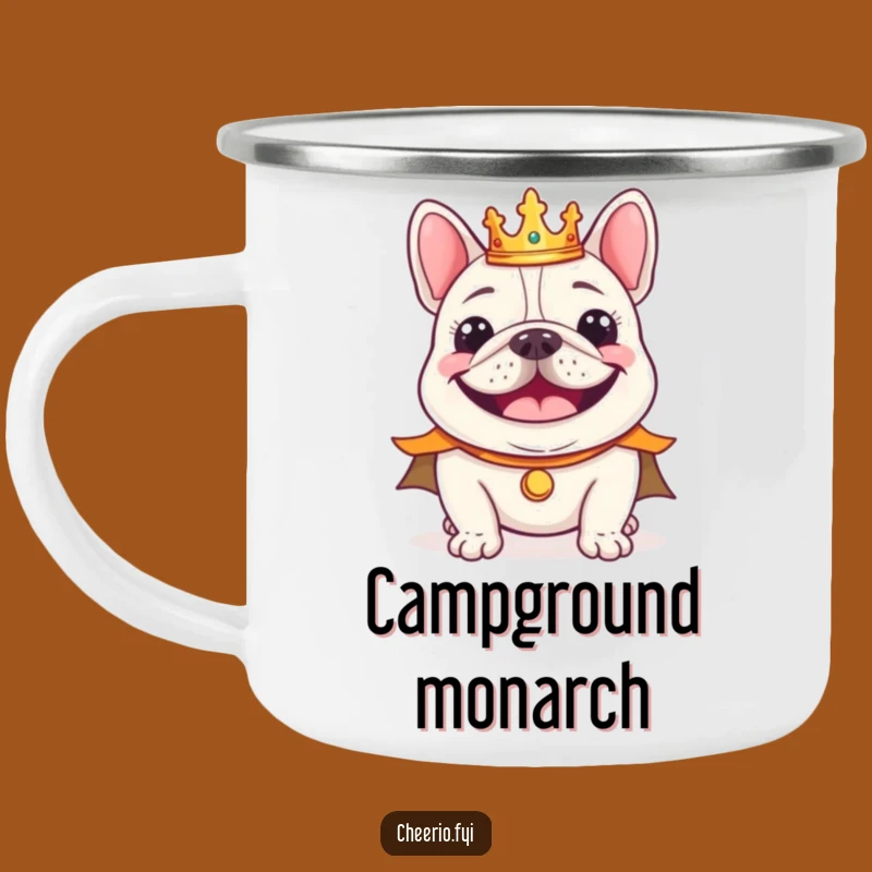 Funny Bulldog King Camping Mug, Regal Smile Perfect Outdoors Gift