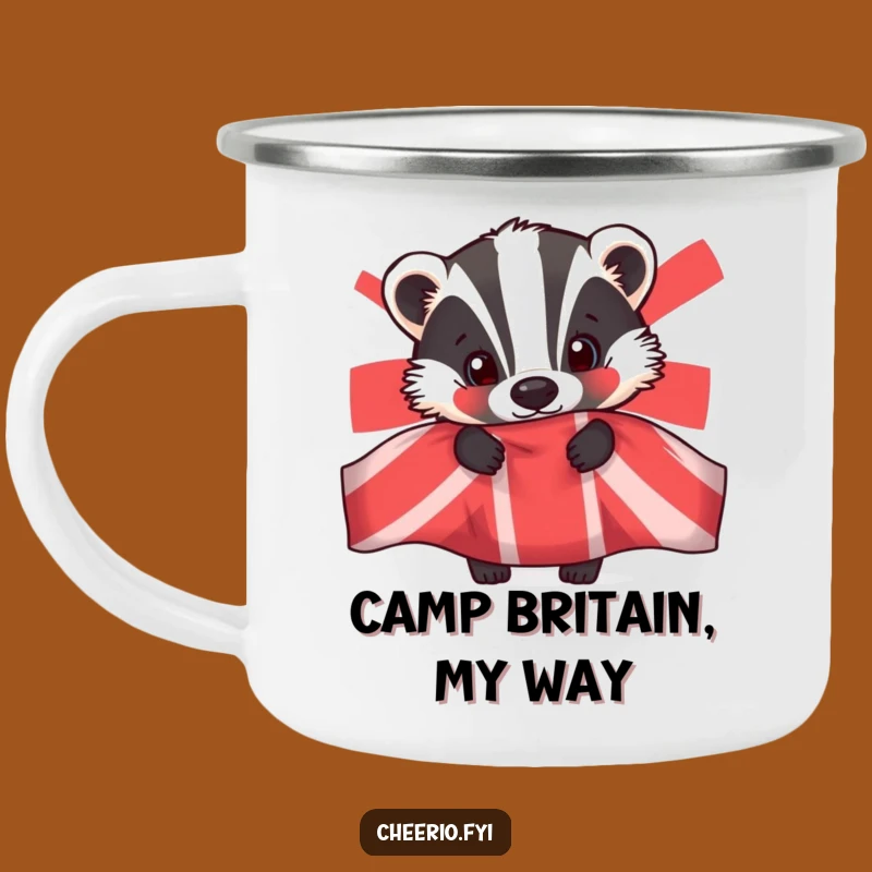 Funny Badger Union Jack Campfire Mug: Patriotic Outdoor Gear with Peeking Badger