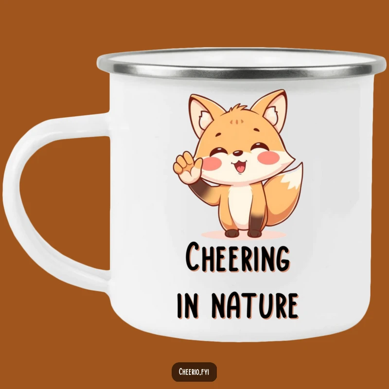 Funny Fox Cheering Camping Mug: Outdoor Fanatic, Adventure Humor Gift