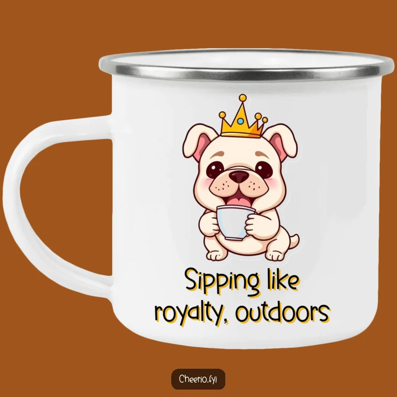 Funny Bulldog Campfire Mug: Royal Bulldog with Crown and Teacup for Outdoors
