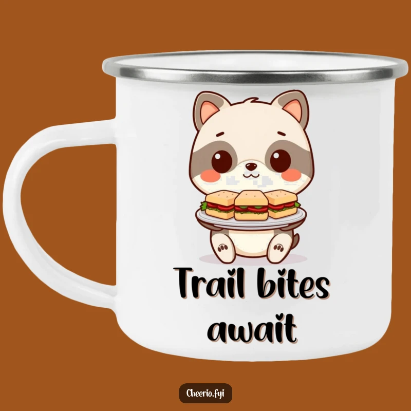 Funny Camping Sandwich Mug: Stylized Animal Offers Tiny Treats, Outdoor Funny Gift!