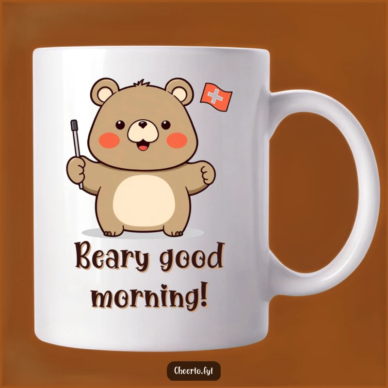 Funny Bear Flag Mug: Stout Bear Waving Cross Flag, a Bold Funny Gift