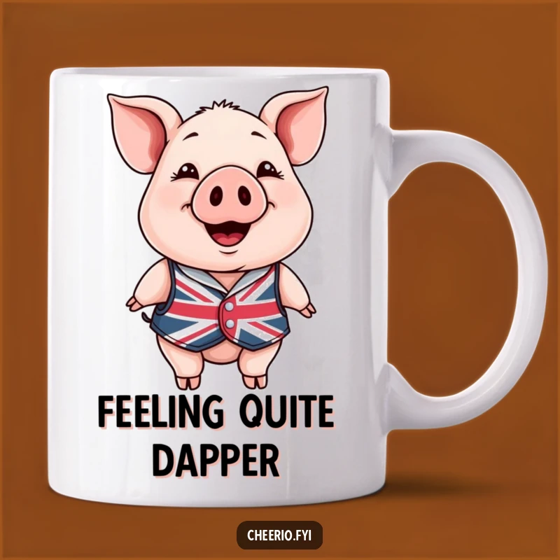 Funny Happy Pig Mug - Union Jack Cheer, Perfect Funny Gift!