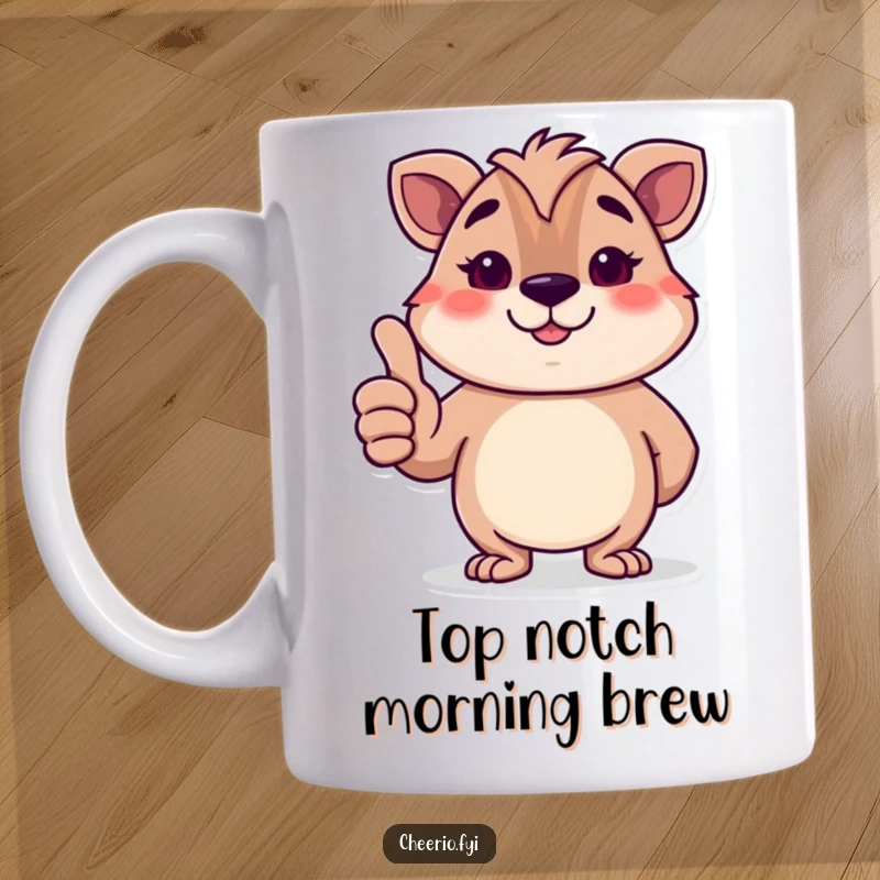 Funny British animal character giving a dignified thumbs-up with a polite smile, a humorous and encouraging mug design.