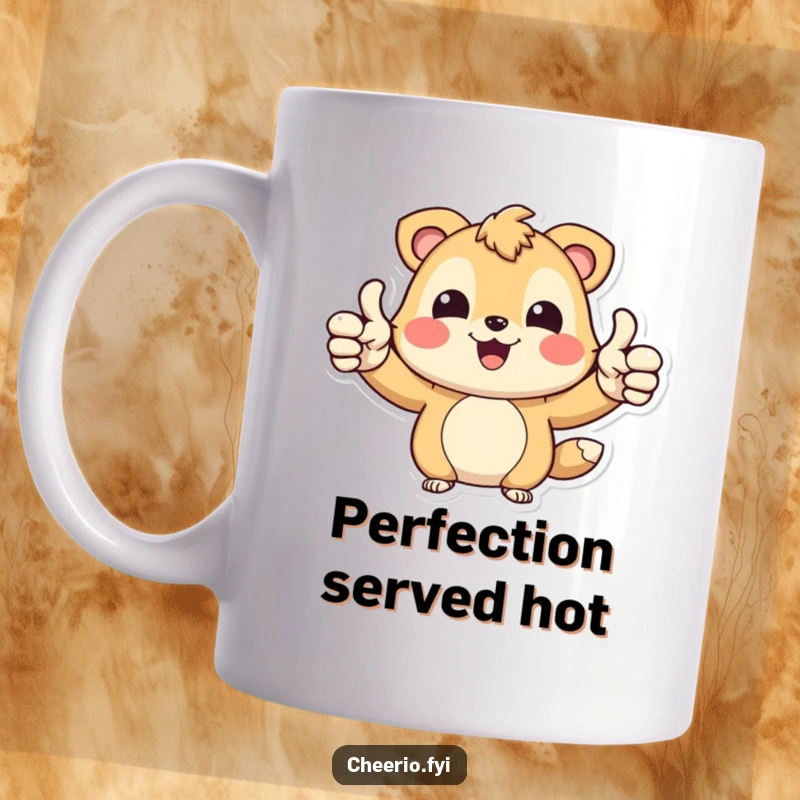 Funny Happy Bear Mug: A joyful bear character giving two enthusiastic thumbs up, celebrating positivity, perfect funny gift.