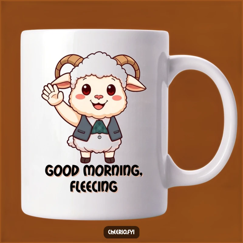 Funny Happy Sheep Waistcoat Mug, Friendly Wave Perfect Gift