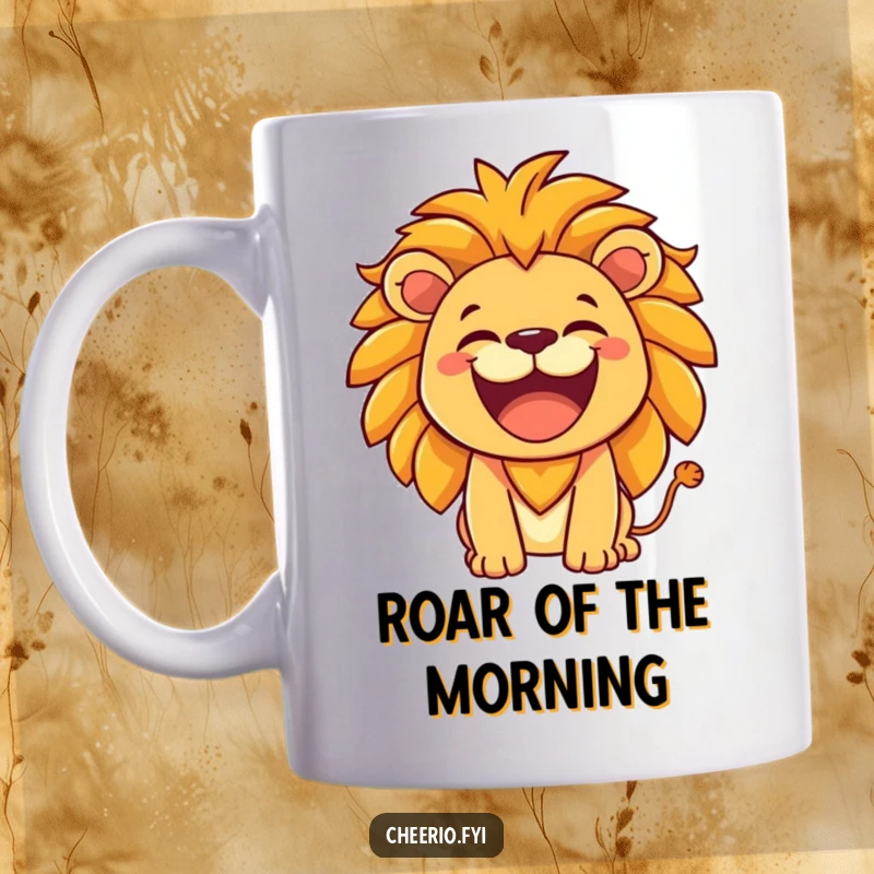 Funny Lion Mug: A lion with a hearty laugh lets out a friendly roar, embodying joy and confidence. A delightful funny gift.