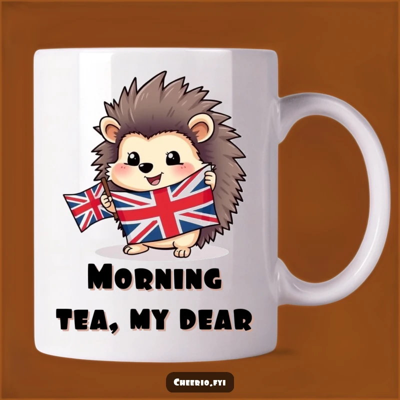 Funny Happy Hedgehog Flag Mug - Patriotic British Brew Gift for Animal Lovers