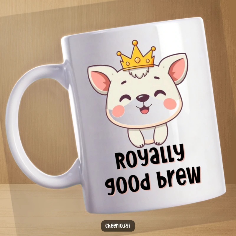 Funny Mug: Cute animal charcter proudly wears a tiny crown with a beaming smile, exuding confidence and charm.