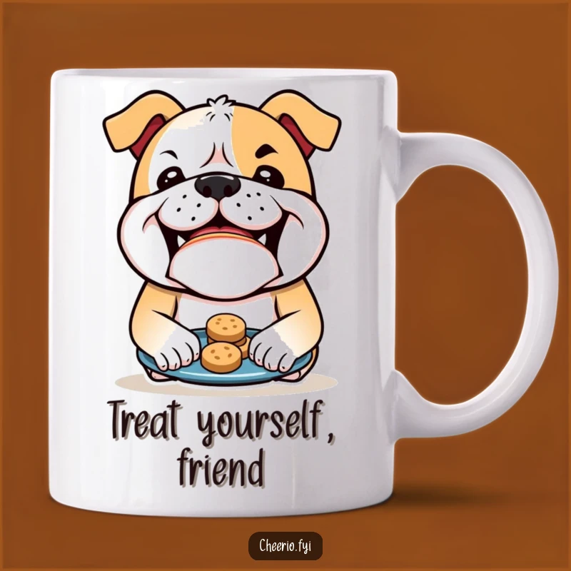 Funny Bulldog Biscuits Mug - Mischievous Grin Treat Lover Gift