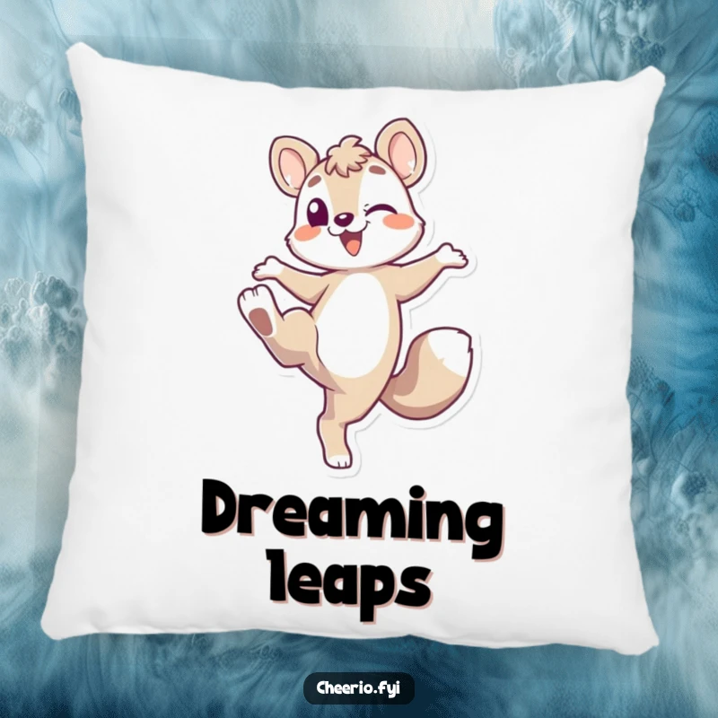 Funny Energetic Fox Pillow: A soft pillow with an energetic fox character playfully kicking its leg up, perfect for comfort, funny gift.