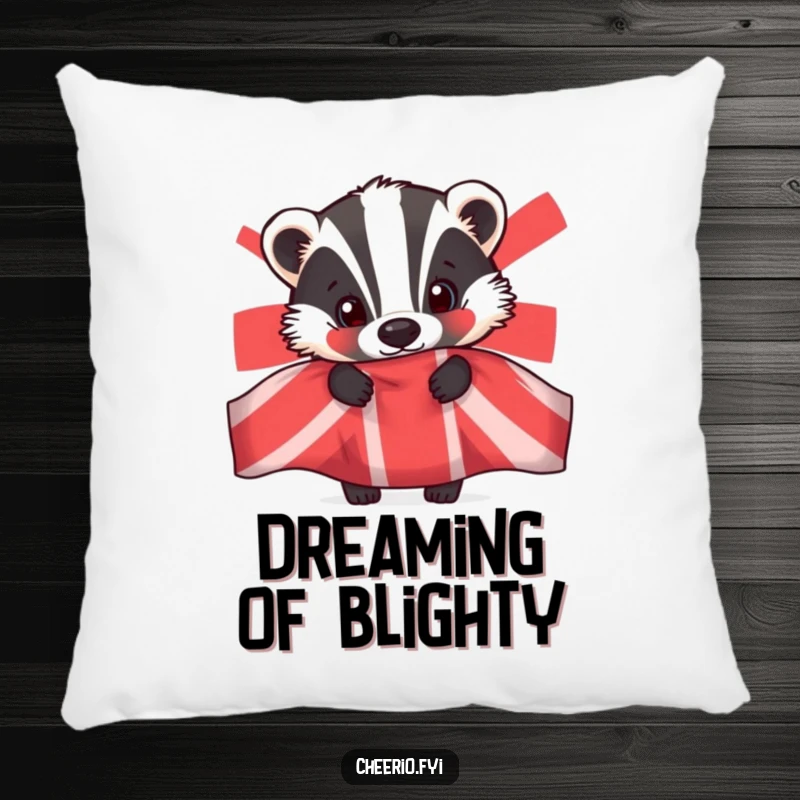 Funny pillow with a curious badger character peeking out from behind a Union Jack flag, adding comfort and charm.