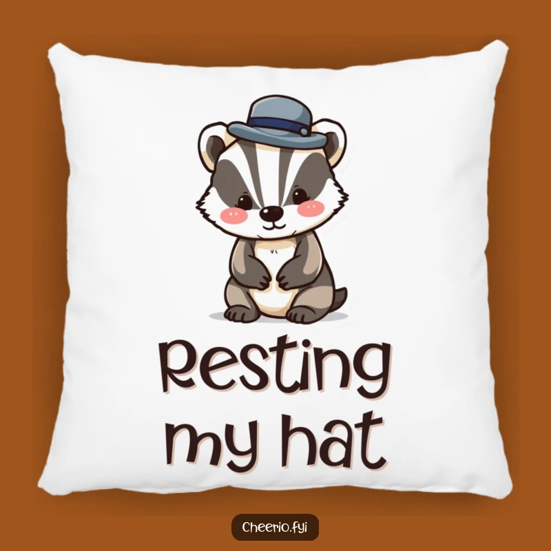 Funny Badger Bowler Hat Pillow: Cozy Playful Charm, Humorous Home Decor