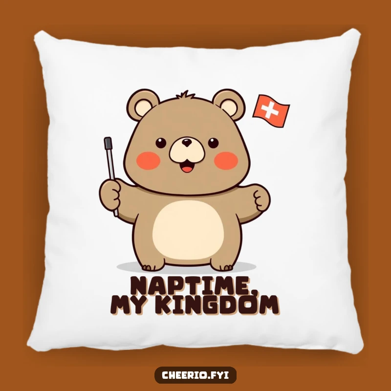 Funny Bear Flag Pillow: Cozy Comfort with a Waving Bear and Cross Flag