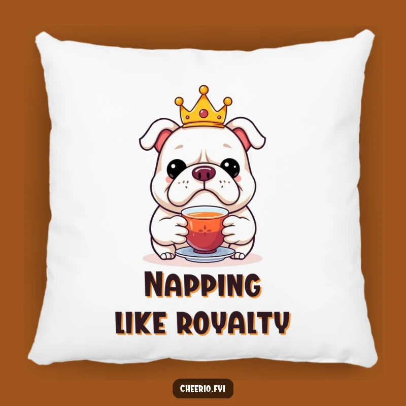 Funny Bulldog Crown Tea Pillow - Royal Accent for Cozy Indulgence