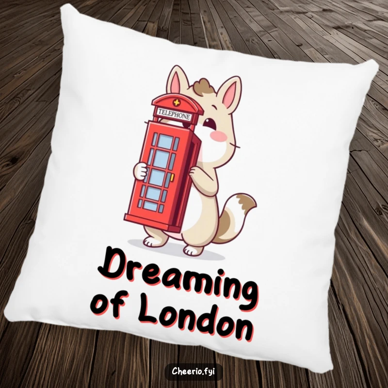 Funny pillow featuring a proud animal with a red telephone box, providing comfort and a touch of iconic British humor, great funny gift.