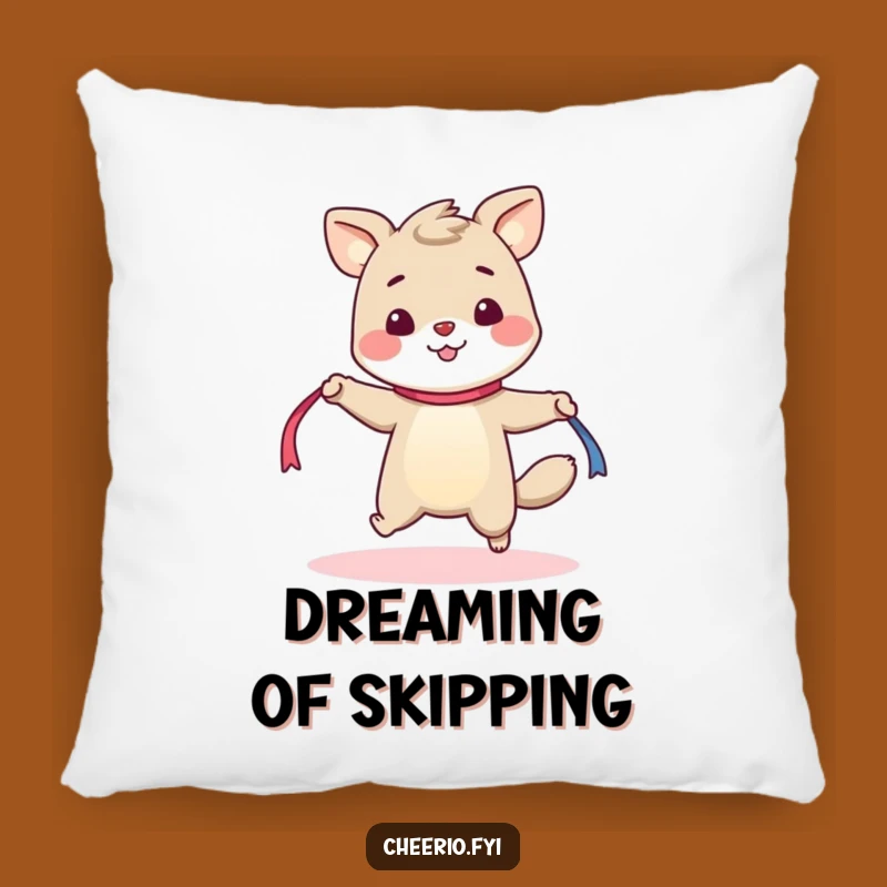 Funny Skipping Animal Pillow - Cozy Cheerful Ribbon Rope Accent