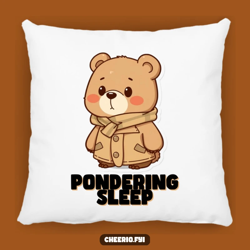 Funny Thoughtful Bear Pillow - Cozy Tweed Accent Pillow, Perfect Funny Gift!