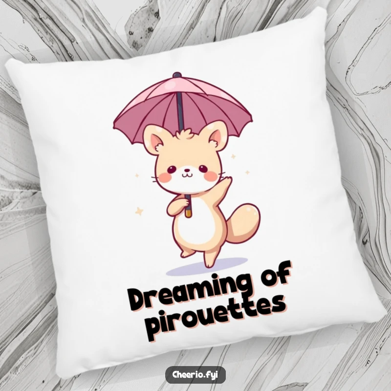 Funny pillow featuring a whimsical animal dancing with a miniature umbrella, providing soft comfort and playful charm, great funny gift.