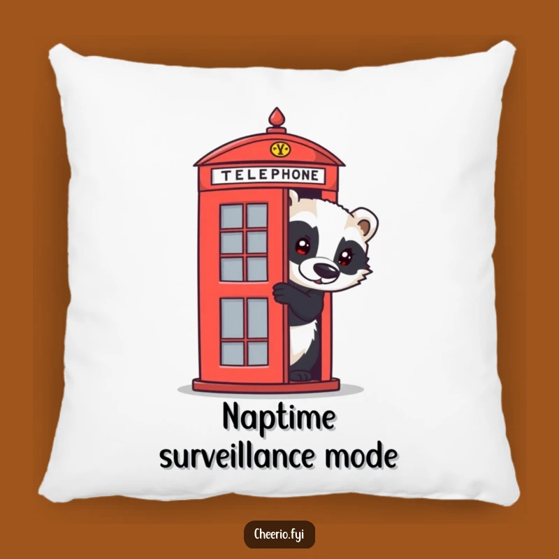 Funny Badger Pillow - Cozy British Telephone Box Cushion for Comfy Humor