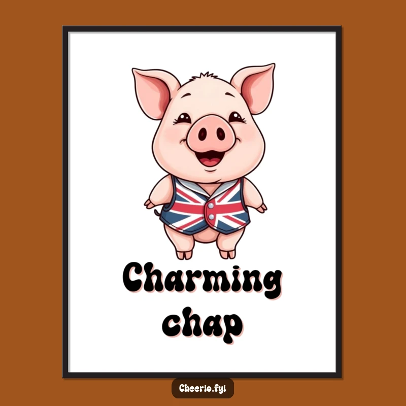 Funny Happy Pig Digital Art - Printable British Decor, Instant Funny Gift!