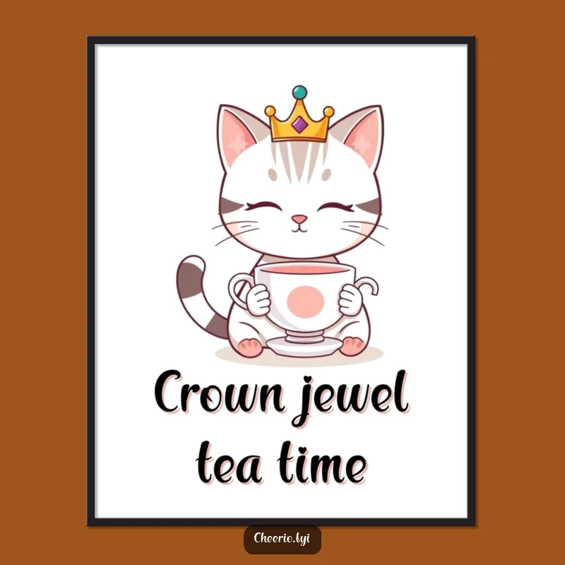 Funny Royal Cat Digital Art: Crowned & Tea Gazing - Instant Whimsy & Funny Gift
