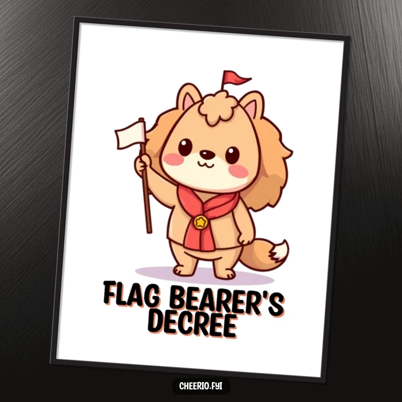 Funny digital art print of a proud animal character standing tall with a small flag, perfect for instant inspiring and humorous decor.