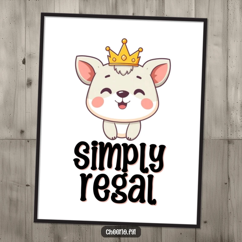 Funny Digital Art Print: Cute animal character proudly wears a tiny crown, bringing instant regal charm to decor.