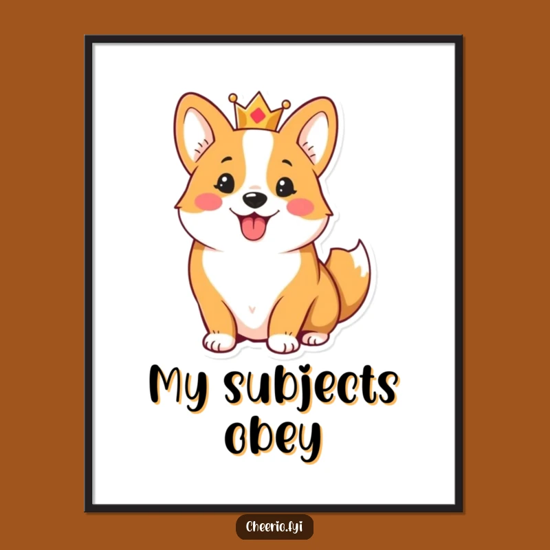 Funny Corgi Crown Digital Art Print - Hilarious Royal Pup Instant Decor Gift