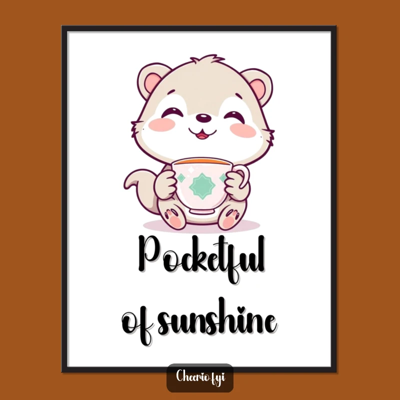 Funny Cute Animal Digital Art: Printable Art of Smiling Animal with Teacup, Great Funny Gift