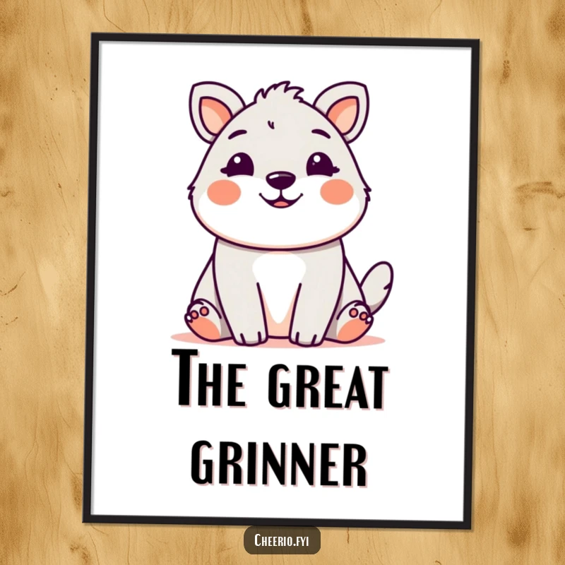 Cute animal with a friendly, welcoming grin, a digital art print for humorous and cheerful decor.
