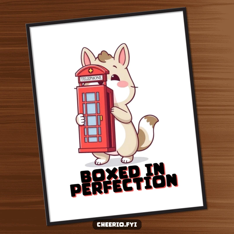 Funny digital art print of a proud animal by a red telephone box, offering iconic British humor and charm for wall decor, perfect funny gift.