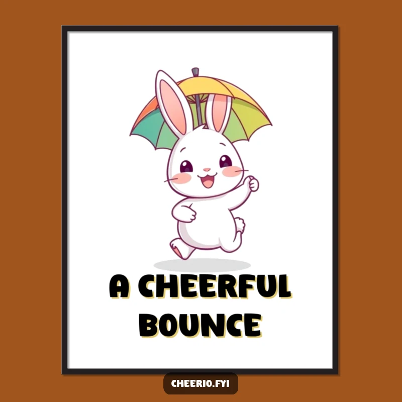 Funny Rabbit Umbrella Digital Art: Hopping Rabbit Print, Instant Funny Gift