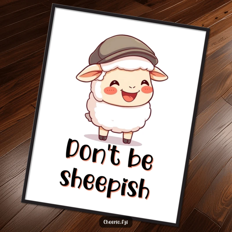 Funny Sheep Flat Cap Digital Art Print: A happy sheep wearing a flat cap laughs heartily, bringing instant joy.