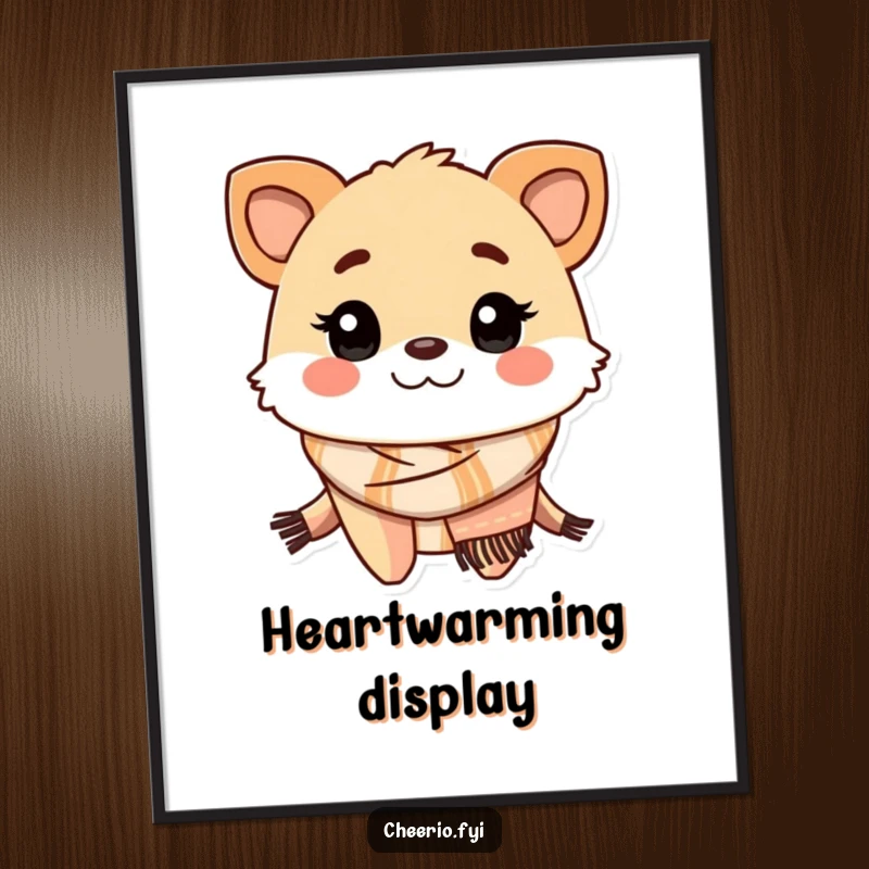 Funny creature scarf digital art print, bringing cozy humor and friendly winter vibes to decor.