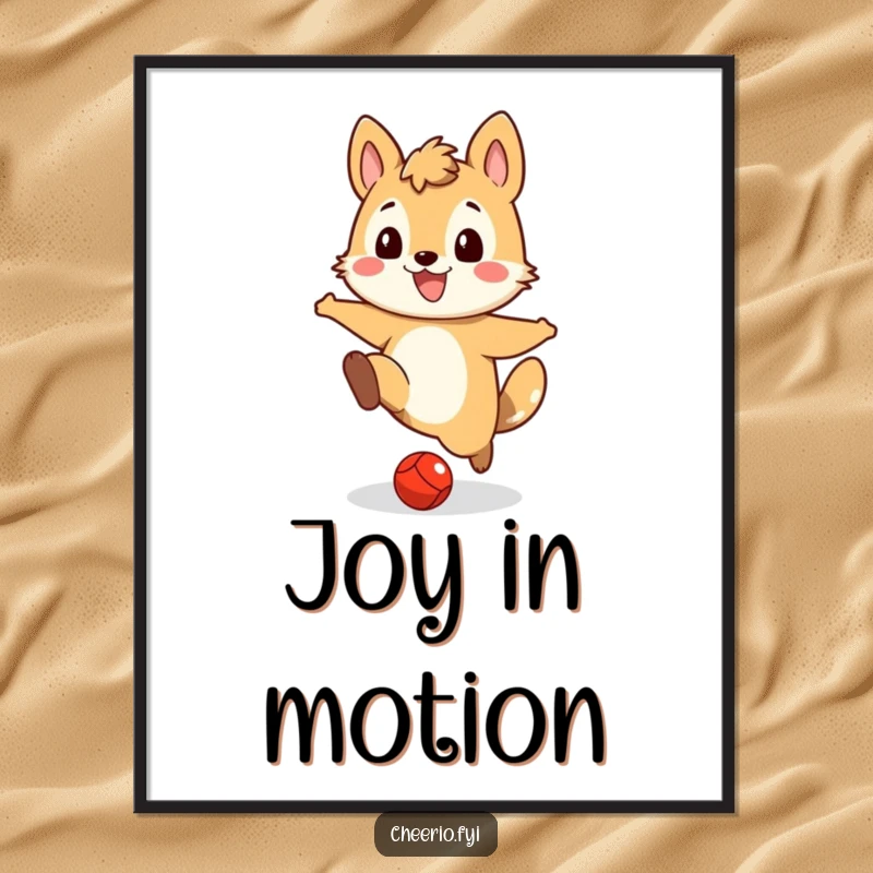 Funny digital art depicting a playful animal character energetically kicking a small red ball, perfect for instant wall decor.