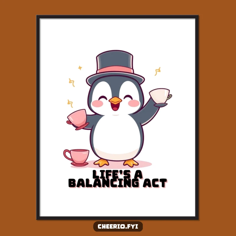 Funny Penguin Juggling Digital Art: Instant Whimsical Charm Print