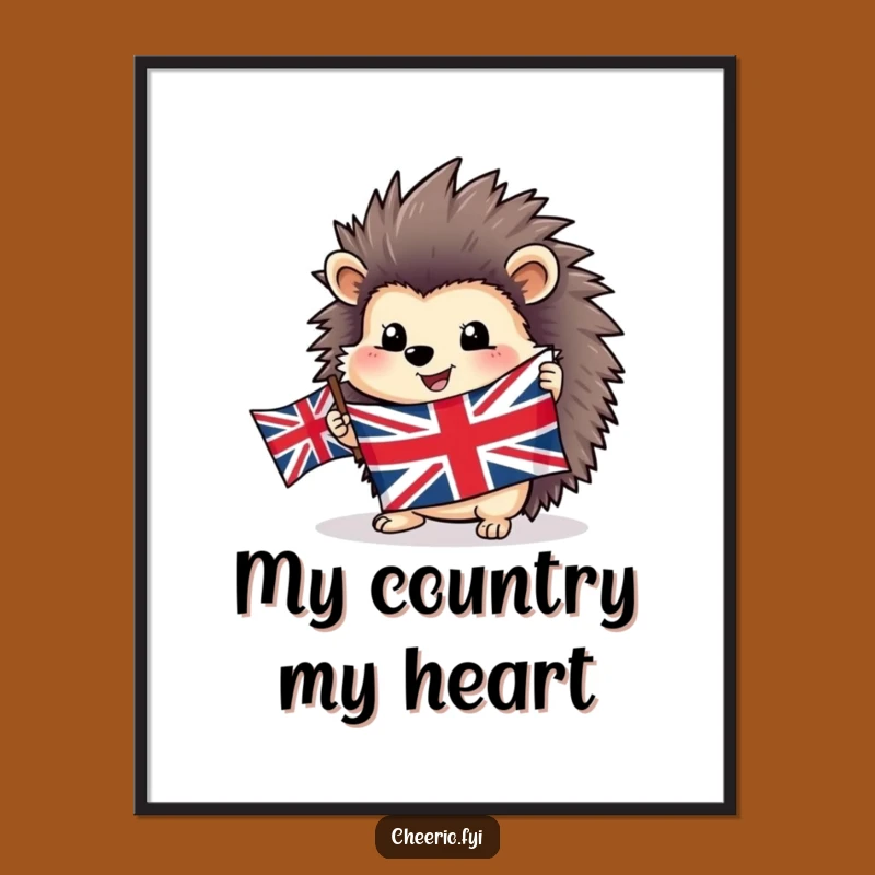 Funny Hedgehog Digital Art Print - Joyful British Flag Artwork for Walls