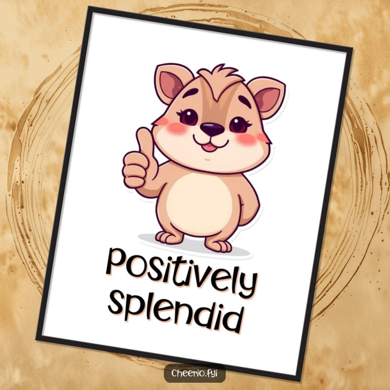 Funny British animal character giving a polite thumbs-up with a smile, downloadable humorous art print for positive decor.
