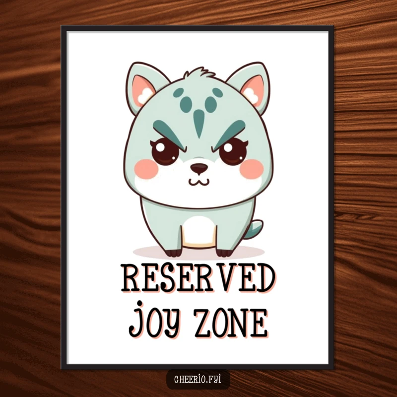 Funny Digital Art Print: A cute animal character with a stern expression reveals a tiny, secret smile, adding humor.