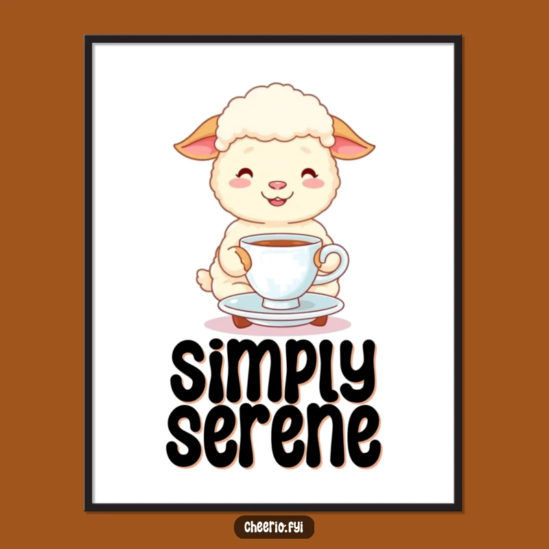 Funny Sheep Tea Time Digital Art: Whimsical Print, Cute Animal Gift