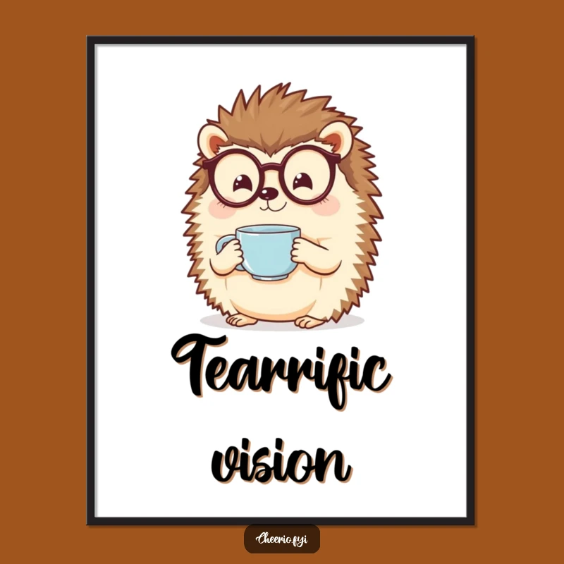 Funny Hedgehog Digital Art: Specs & Tea Download - Whimsical Gift