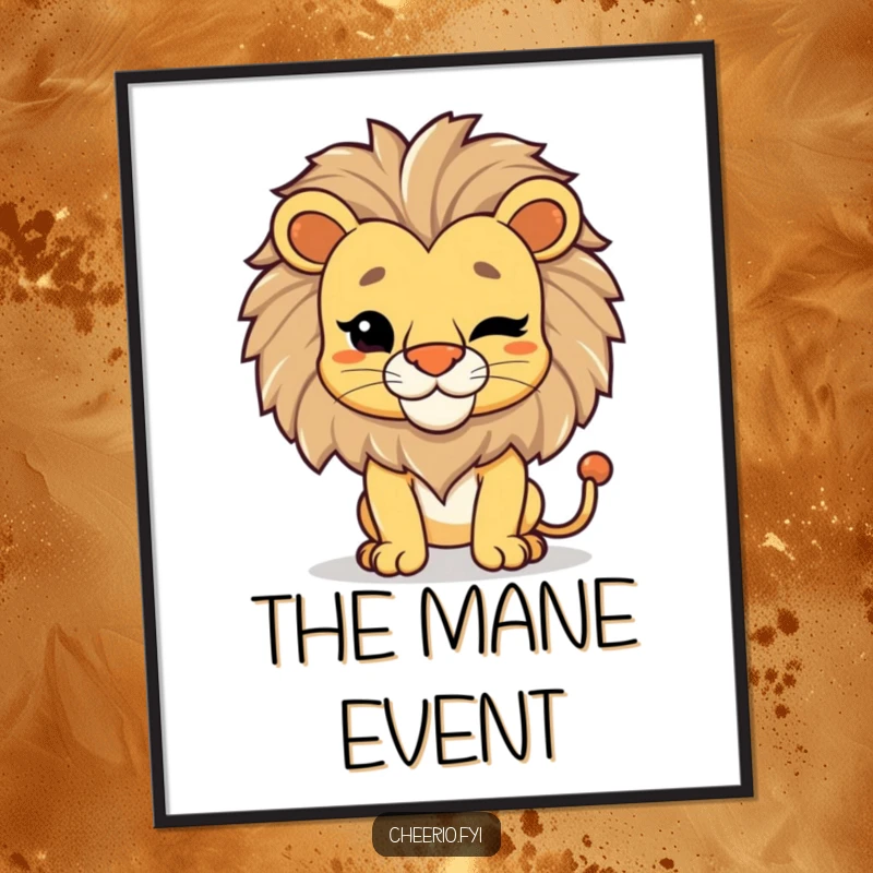 Funny Lion Wink Digital Art Print: A proud lion in a regal pose gives a confident wink, offering instant majestic humor.