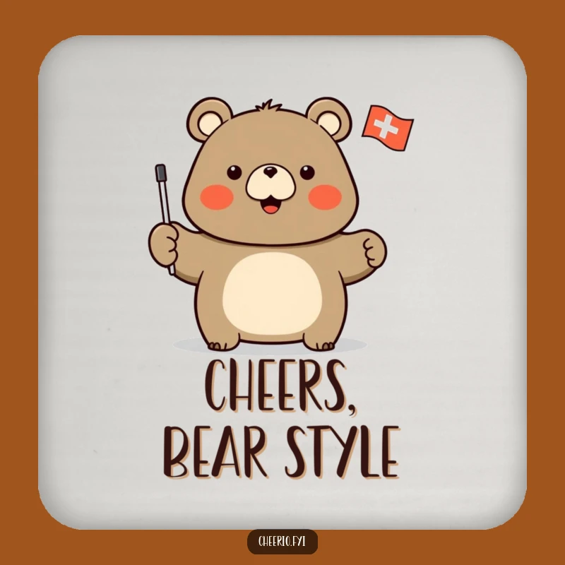 Funny Bear Flag Coaster Set: Protect Surfaces with a Waving Bear