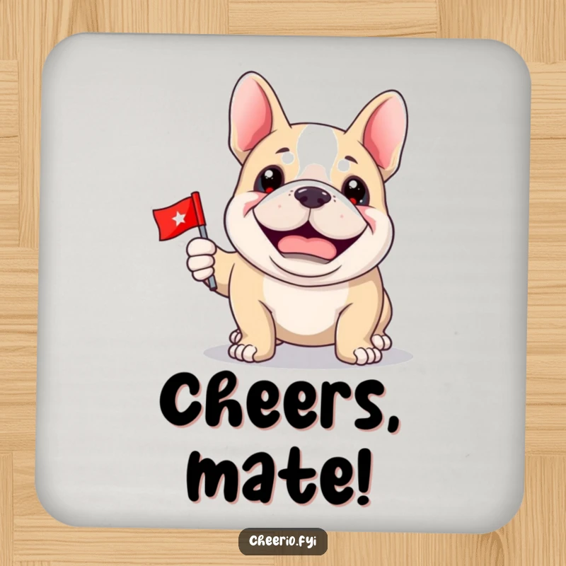 Funny Bulldog Coaster: A proud bulldog holds a miniature flag, protecting your table with charm.