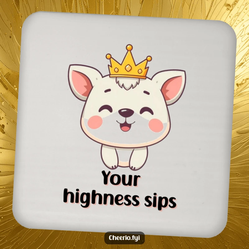 Funny Coaster: Cute animal character proudly wears a tiny crown, protecting surfaces with regal humor.