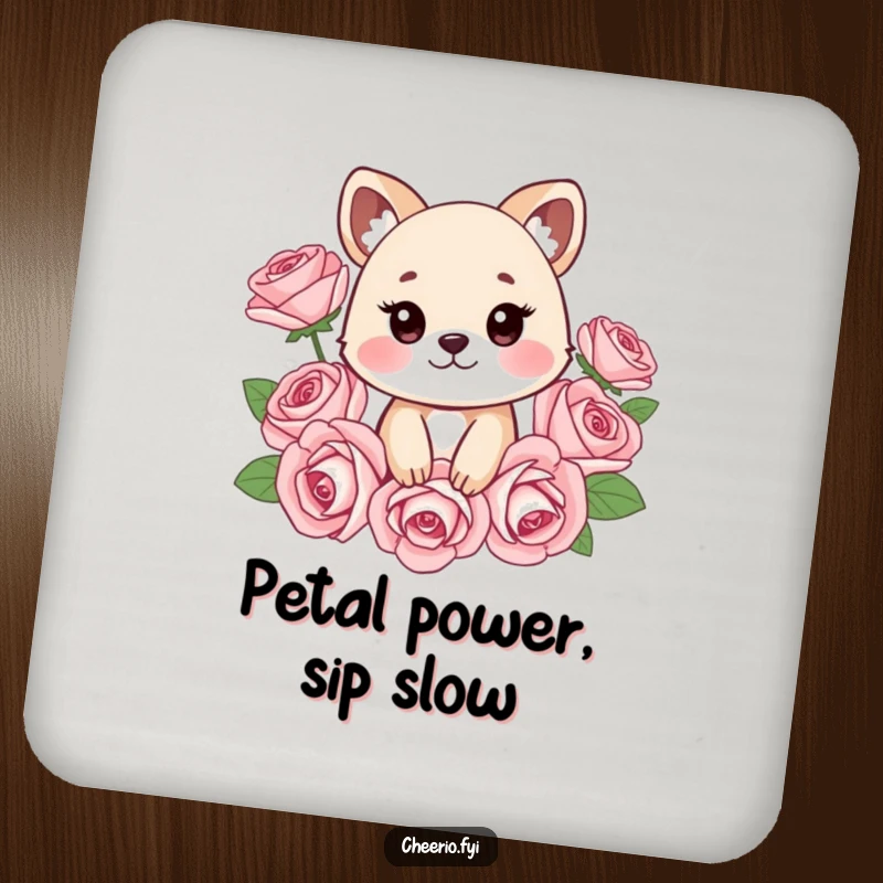 Funny coasters with a cheeky animal and stylized roses, protecting surfaces while adding a humorous and charming touch to any drink setup, perfect funny gift.