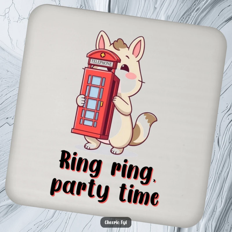 Funny coasters featuring a proud animal and a red telephone box, protecting surfaces with iconic British humor and charm, perfect funny gift.