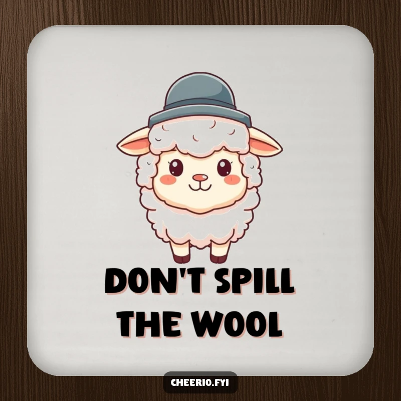 Funny sheep coaster featuring a fluffy sheep character sporting a miniature bowler hat, protecting surfaces with style.